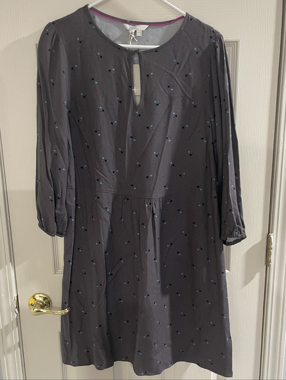 NWT Boden Womens Grey Casual Boho Comfy Long Sleeve‎ Babydoll Flowy Dress Size 8